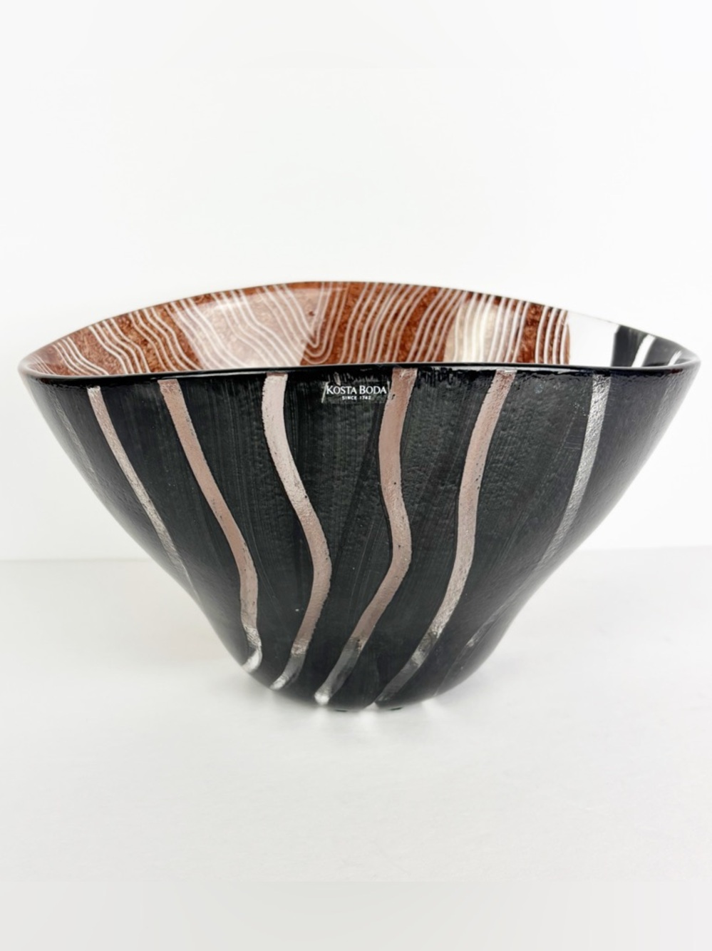 Kosta Boda Tonga Bowl Monica Backstrom Hand Painted Glass Art Signed Swedish